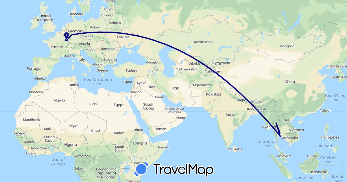 TravelMap itinerary: driving in Germany, France, Thailand (Asia, Europe)